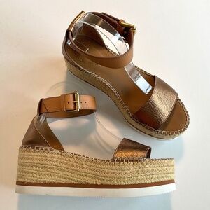 SEE BY CHLOE Glyn Platform Espadrille Bronze Metallic Size EU 39